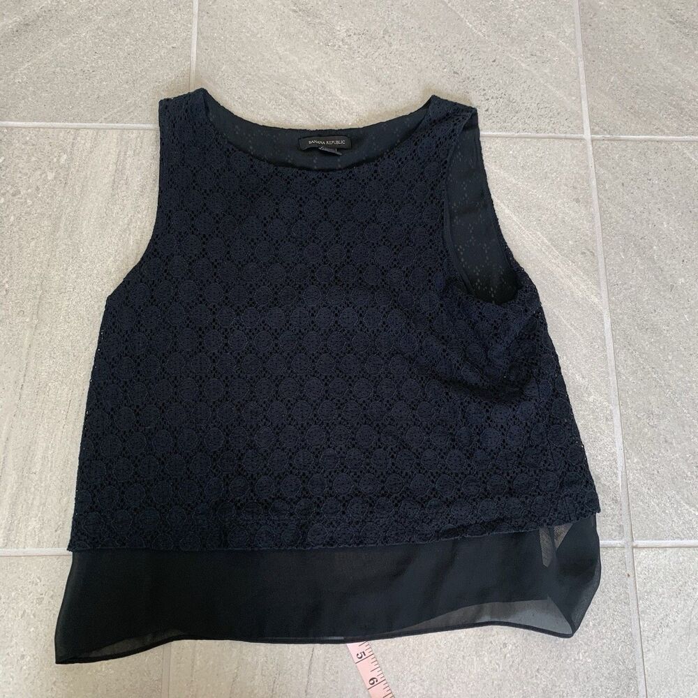 Banana Republic Black Lace Sleeveless Blouse Top Size L